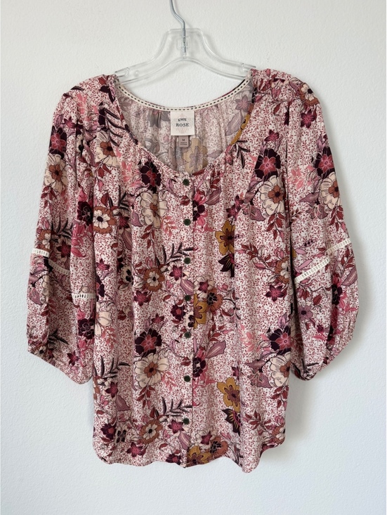 Knox Rose Tops - Knox Rose 3/4 Balloon Sleeve Scoop Neck Button Up Boho Floral Blouse Size M